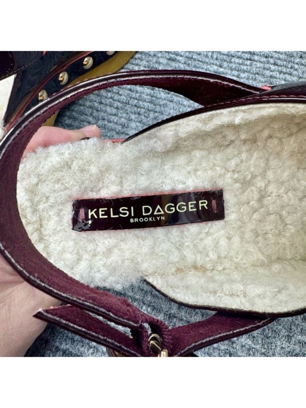 Kelsi Dagger Platform Clogs Women's 9 Burgundy Patent Leather Studded Slingback - Picture 7 of 9